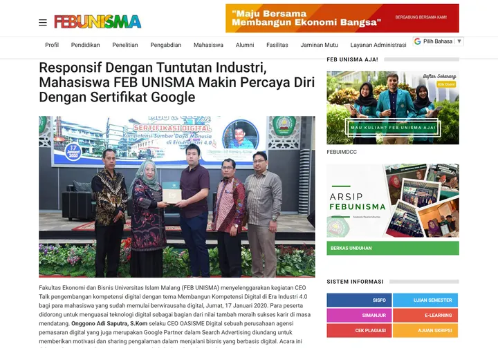 Tangkapan layar liputan: FEB Unisma